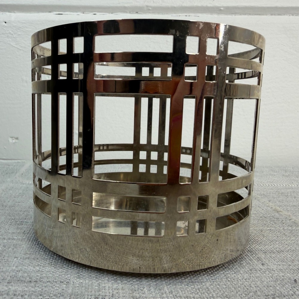 Bath and Body Works 3 Wick Candle Holder‎ Silver Plaid Stripes Minimalist Preppy